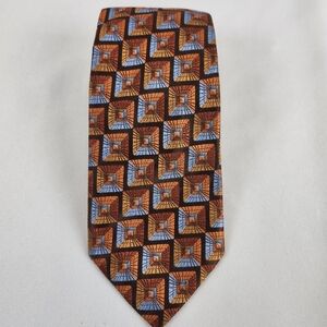 Stefano Milano Italian 100% Seta Silk Necktie Tie Geometric Pattern